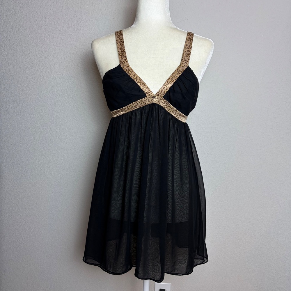 Victorias Secret Very Sexy Black Sheer Leopard Print Babydoll Chemise Small